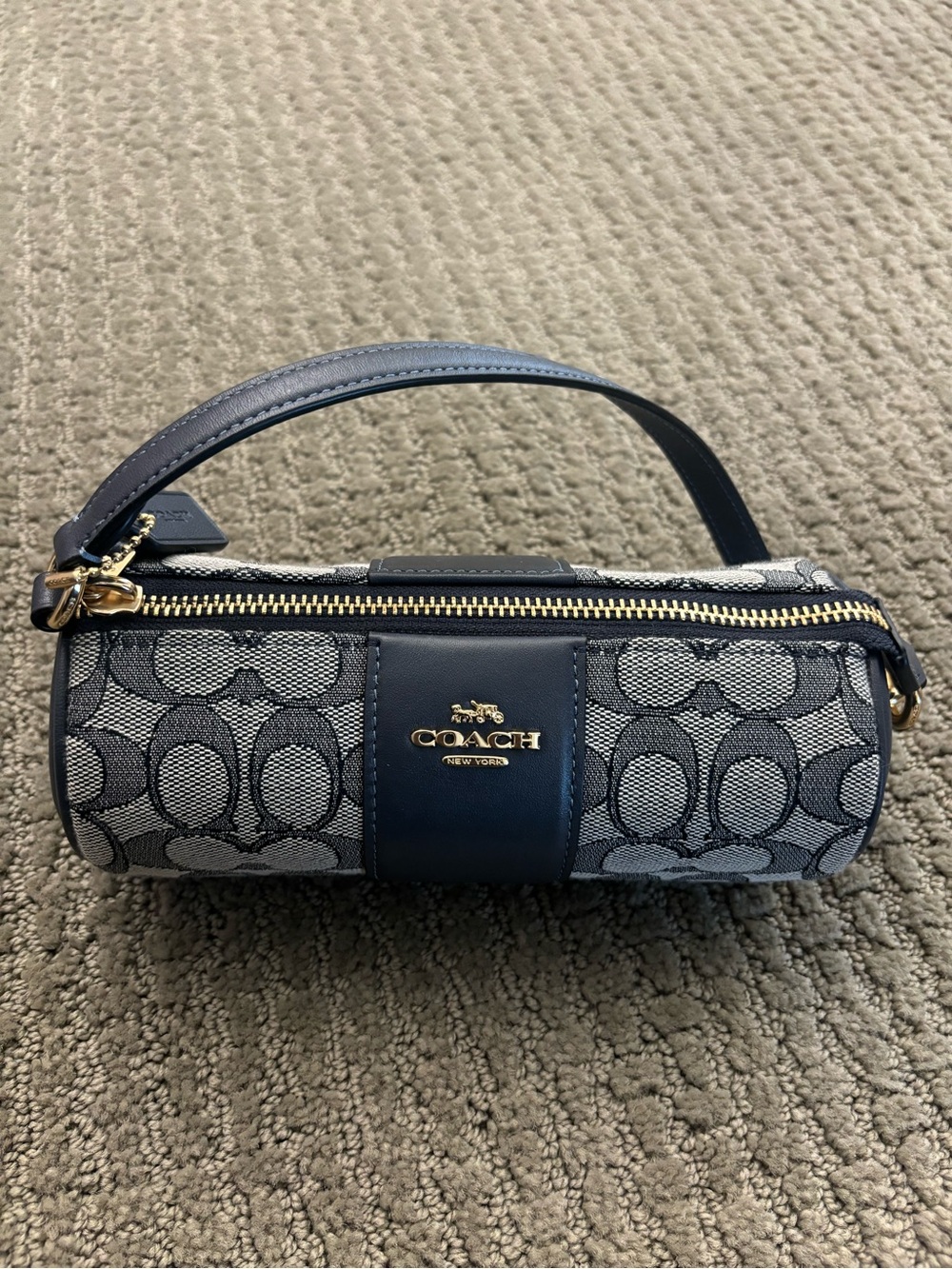 Coach Navy Signature Jacquard Barrel Wristlet